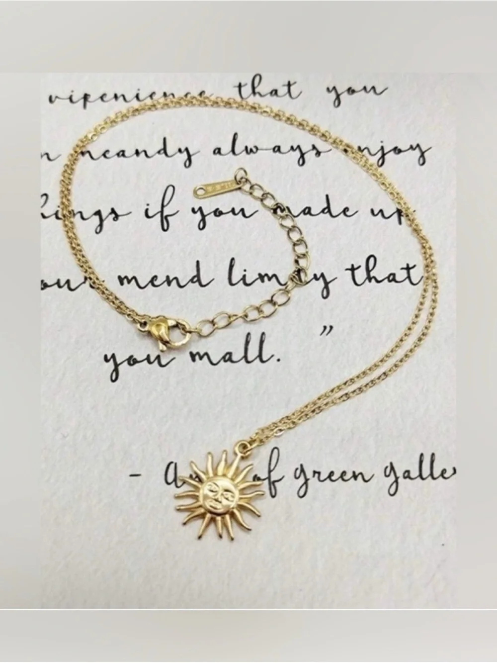 Gold Plated Stainless Steel Sun Face Pendant Necklace